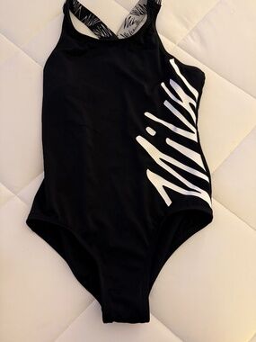 Nike One Piece Swimsuit Black White Logo Crossback Size S